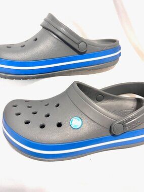 Crocs-Classic Clog/Mule Gray/Blue Sandals-Slip On Comfy- Unisex Size (W-6, M-4)